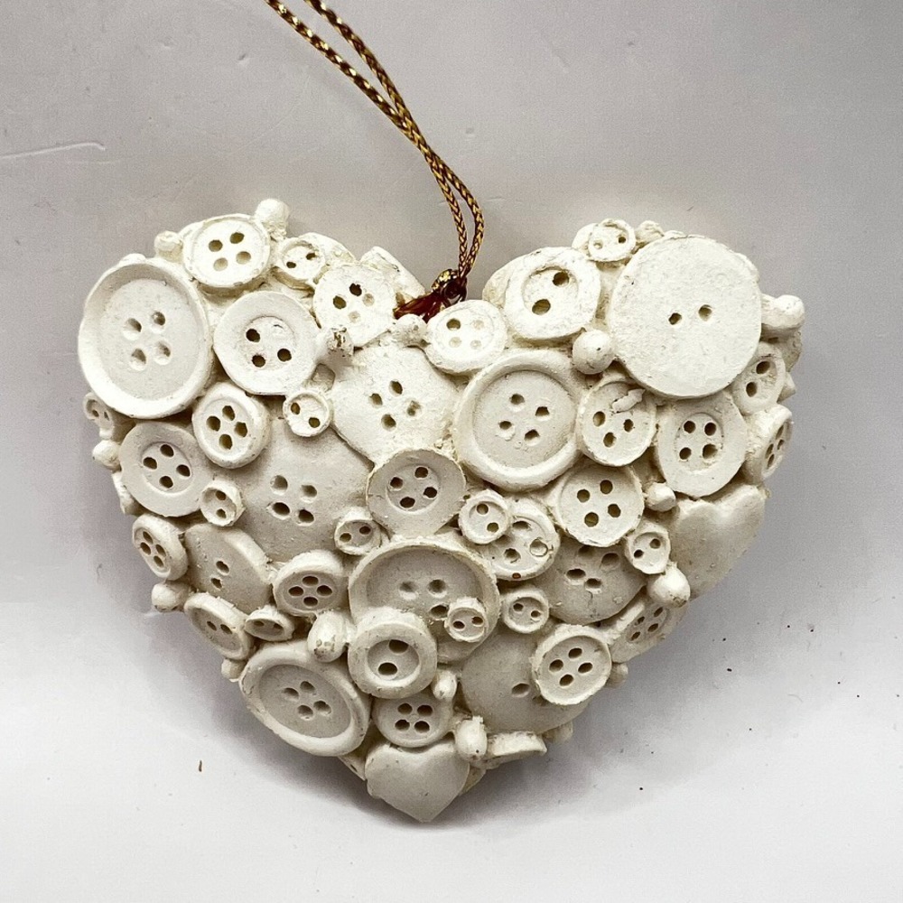 Handmade Vintage Heart-shaped Clay Bisque Button, Star & Heart Ornament 3.5x3,5"